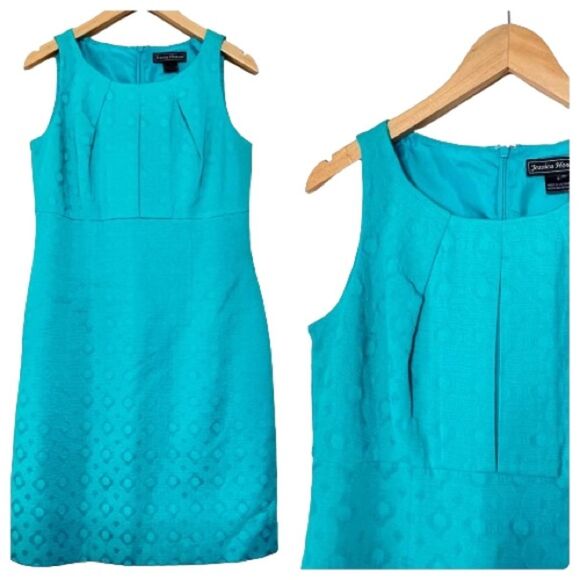 Jessica Howard Turquoise Sheath Dress | Sleeveless Shift MIDI Length Size 8 - Picture 1 of 16